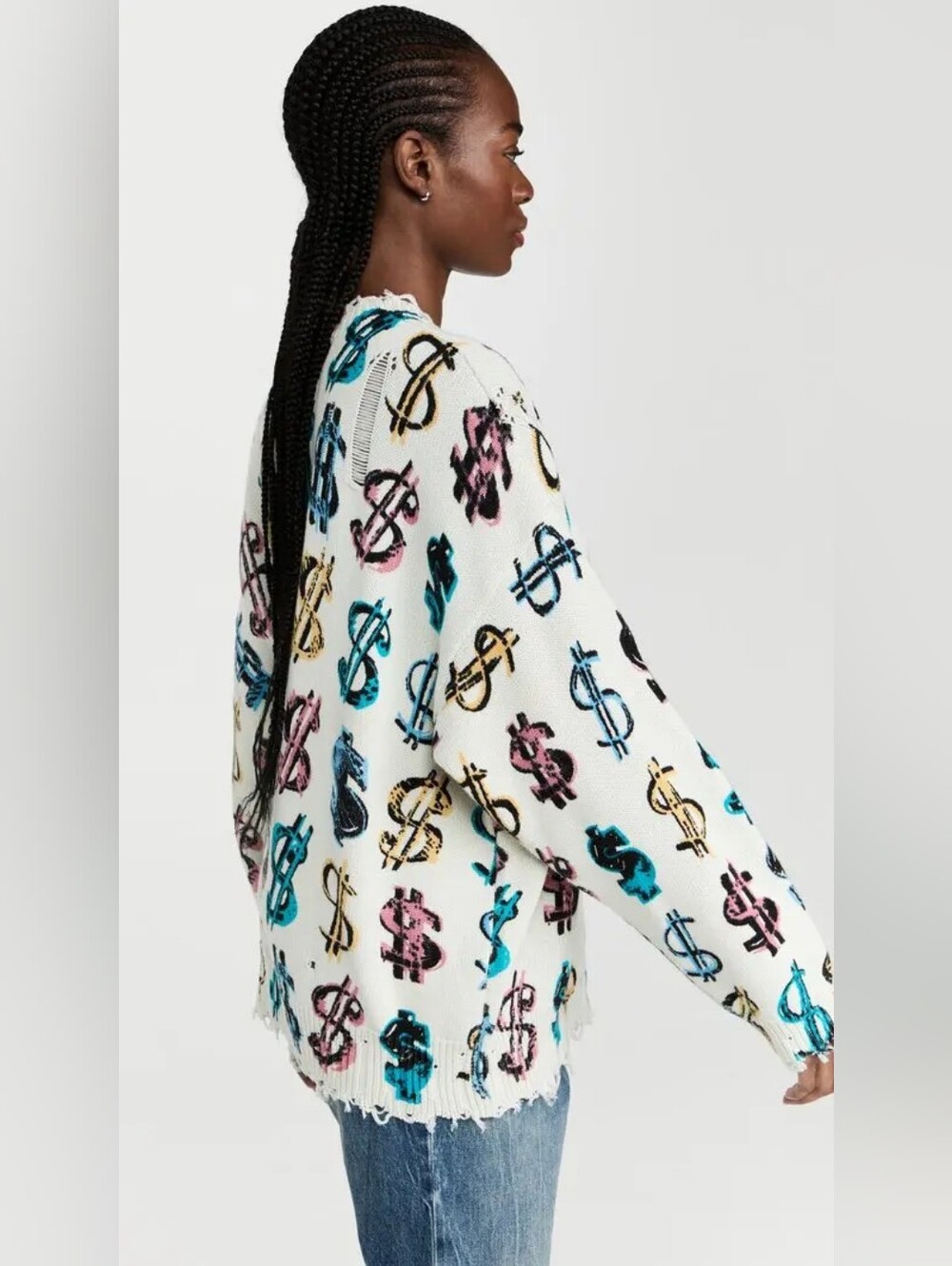 R13 Dollar Sign Oversized Distressed Cotton Sweater Off-White Size S Org $495 - Picture 4 of 16